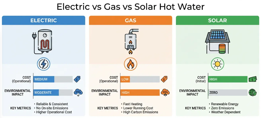 Electric, Gas Or Solar Hot Water System